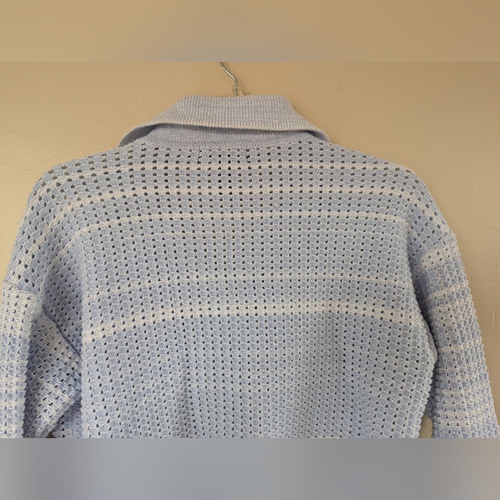 Design 365 Crocheted Knit Two Pocket Sweater Cardigan Coat Jacket, Blue (XS) - Picture 9 of 15